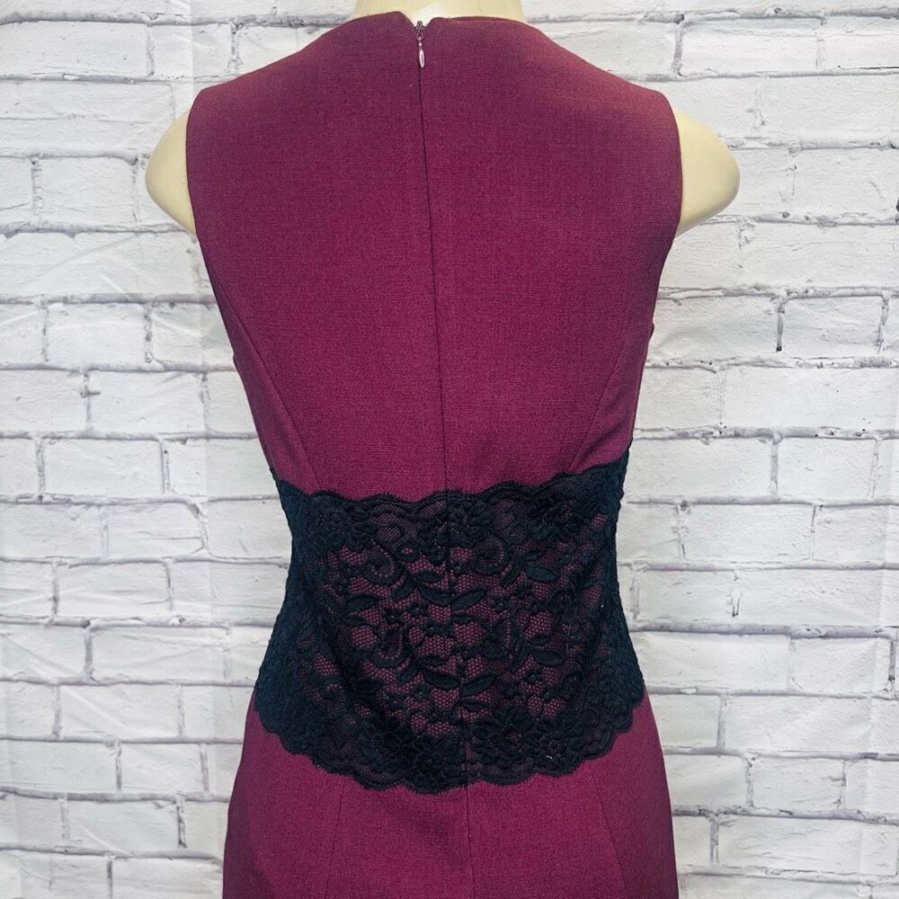G.I.L.I. Womens Burgundy Black Lace Waist Detail Sheath Dress Size 8 - Picture 4 of 7